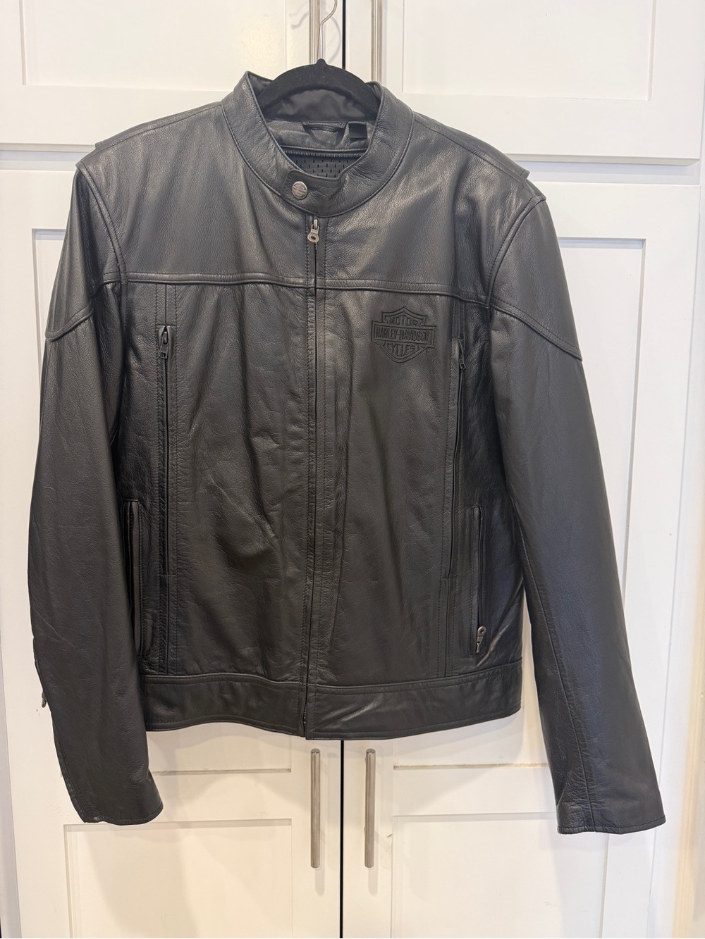 Harley-Davidson Black Leather Moto Jacket with Embossed Logo